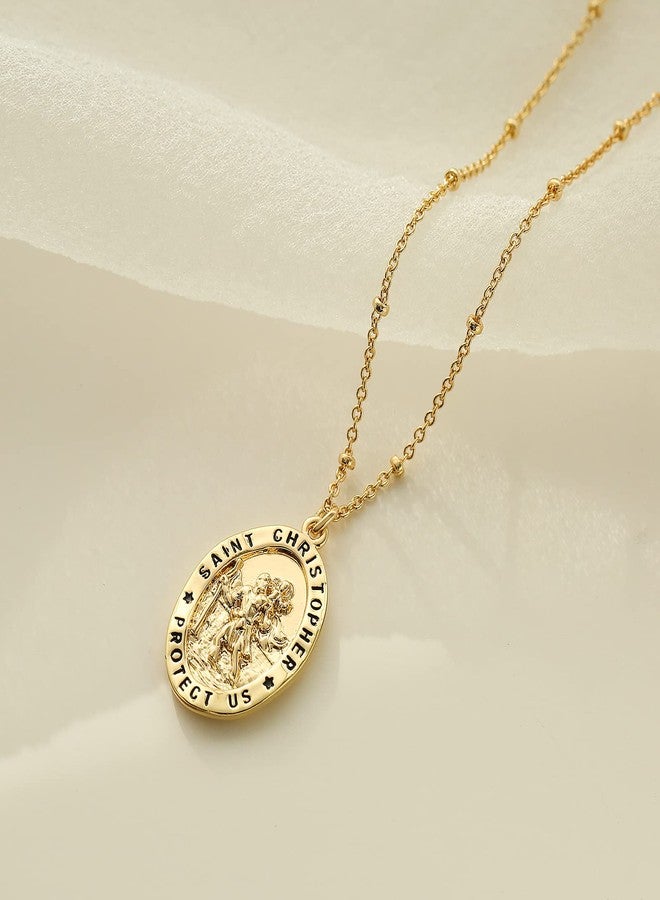 Ascona Saint Christopher Necklace for Women St Christopher Medal Pendant Chain Catholic First Communion Confirmation Religious Jewelry Gifts (Gold) - Image 3