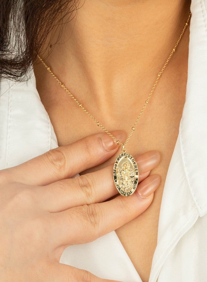 Ascona Saint Christopher Necklace for Women St Christopher Medal Pendant Chain Catholic First Communion Confirmation Religious Jewelry Gifts (Gold) - Image 2
