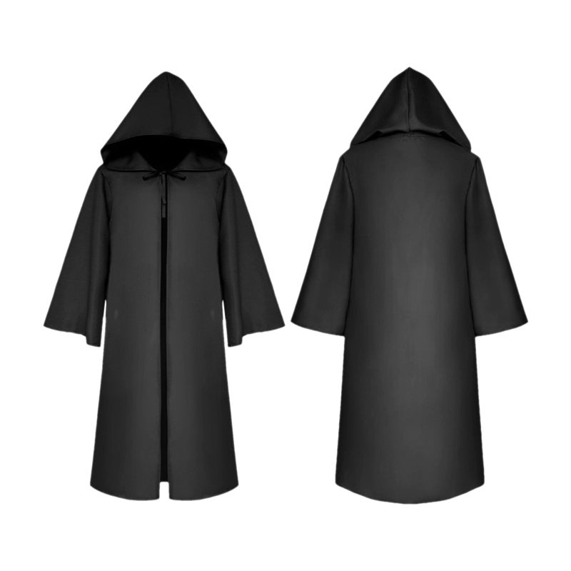Halloween Hooded Cloak Black M Size Made of Soft Polyester - Spooky Atmosphere Creator Self-Tie Cloak Cape for Halloween Costumes Role Play - Image 1