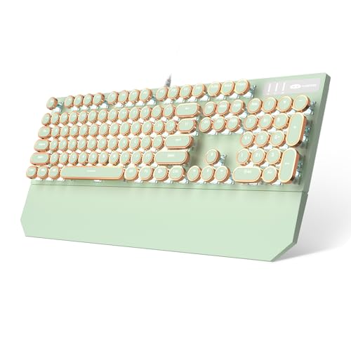 Camiysn Typewriter Style Mechanical Gaming Keyboard Green Retro Punk Gaming Keyboard with White Backlit 104 Keys Blue Switch Wired Cute Keyboards Round Keycaps for WindowsMacPC - Image 1