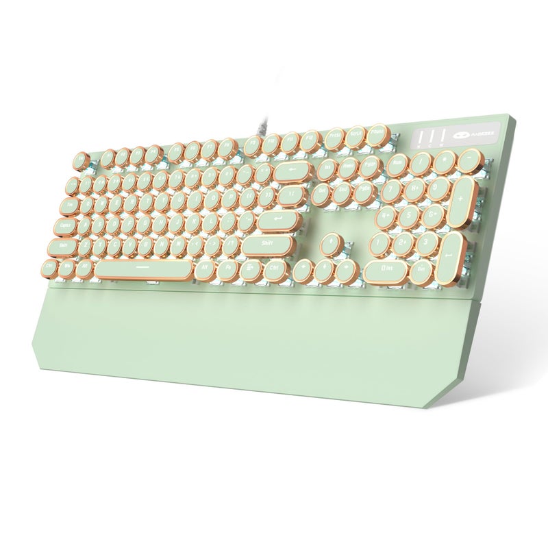 Camiysn Typewriter Style Mechanical Gaming Keyboard Green Retro Punk Gaming Keyboard with White Backlit 104 Keys Blue Switch Wired Cute Keyboards Round Keycaps for WindowsMacPC - Image 2