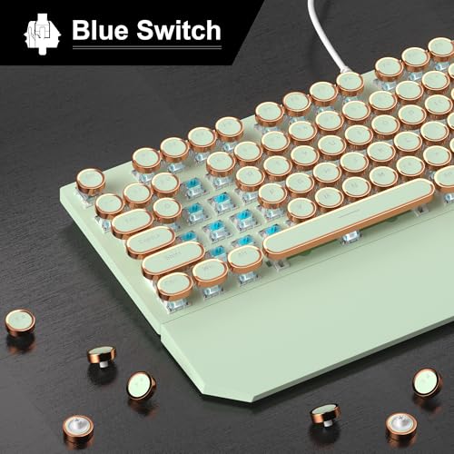 Camiysn Typewriter Style Mechanical Gaming Keyboard Green Retro Punk Gaming Keyboard with White Backlit 104 Keys Blue Switch Wired Cute Keyboards Round Keycaps for WindowsMacPC - Image 3