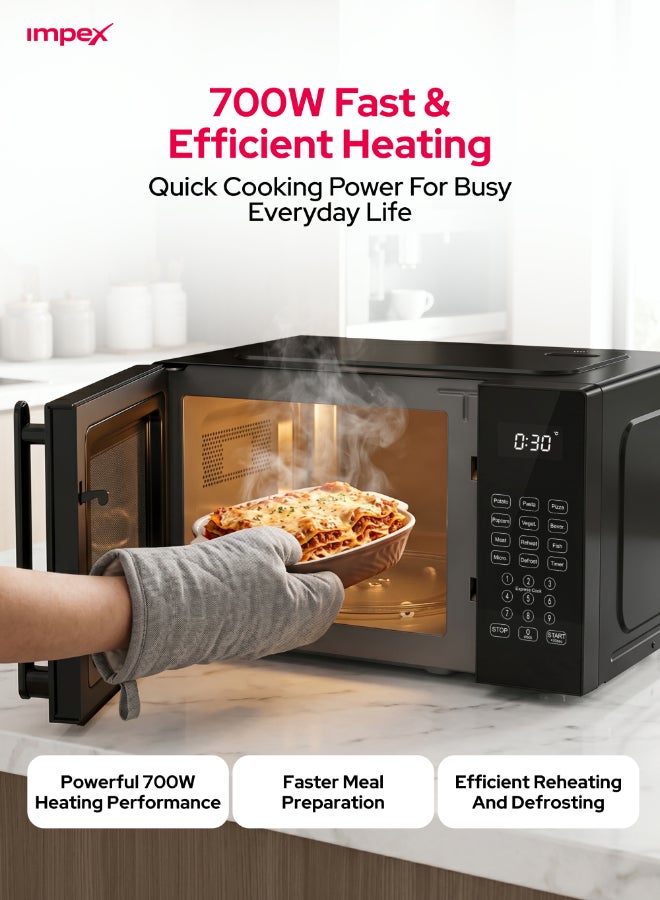 Impex 20L Digital Microwave Oven (MO 8101ADB) | 700W Power | 8 Preset Menus | 10 Power Levels | Child Safety Lock | Defrost Function | 99-Min Timer | Push Button Door | 255mm Glass Turntable | 2-Year Warranty | Compact & Efficient Kitchen Appliance 20 L 700 W MO 8101ADB Black 20 L 700 W MO 8101ADB Black - Image 4