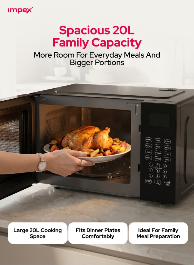 Impex 20L Digital Microwave Oven (MO 8101ADB) | 700W Power | 8 Preset Menus | 10 Power Levels | Child Safety Lock | Defrost Function | 99-Min Timer | Push Button Door | 255mm Glass Turntable | 2-Year Warranty | Compact & Efficient Kitchen Appliance 20 L 700 W MO 8101ADB Black 20 L 700 W MO 8101ADB Black - Image 3