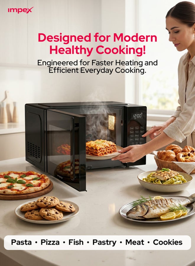 Impex 20 Liters Digital Microwave Oven 700W, 9 Preset Menus, 10 Power Levels, Defrost Function, Child Safety Lock, 99 Min 99 Sec Timer, 255mm Glass Turntable, Push Button Door, 2 Year Warranty - MO 8101ADB 20 L 700 W MO 8101ADB, MO 8101DB Black - Image 4