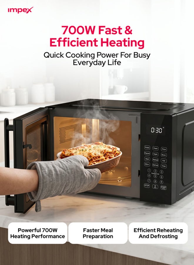 Impex 20 Liters Digital Microwave Oven 700W, 9 Preset Menus, 10 Power Levels, Defrost Function, Child Safety Lock, 99 Min 99 Sec Timer, 255mm Glass Turntable, Push Button Door, 2 Year Warranty - MO 8101ADB 20 L 700 W MO 8101ADB, MO 8101DB Black - Image 3