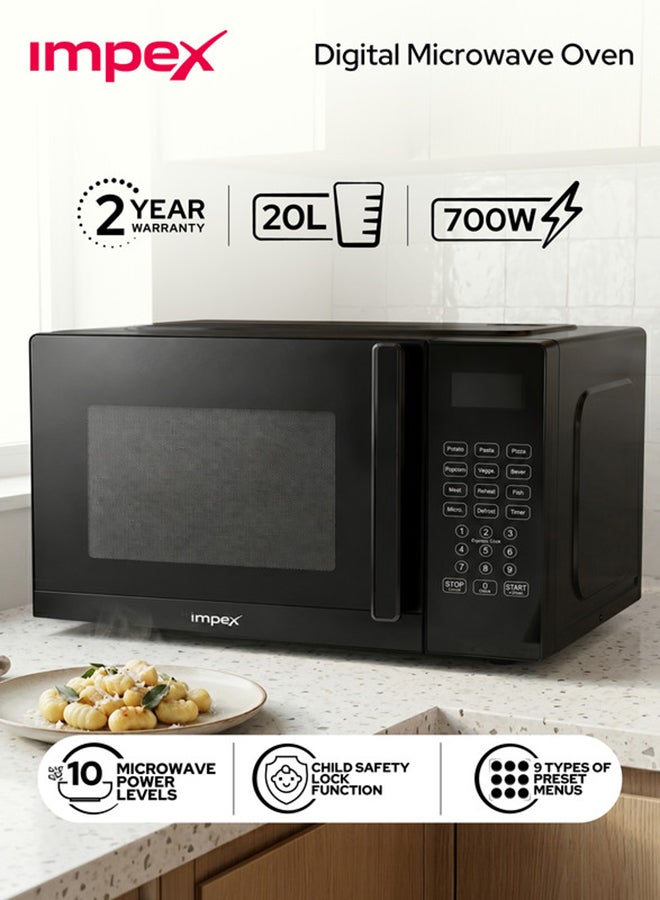 Impex 20 Liters Digital Microwave Oven 700W, 9 Preset Menus, 10 Power Levels, Defrost Function, Child Safety Lock, 99 Min 99 Sec Timer, 255mm Glass Turntable, Push Button Door, 2 Year Warranty - MO 8101ADB 20 L 700 W MO 8101ADB, MO 8101DB Black - Image 1