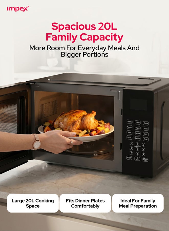 Impex 20 Liters Digital Microwave Oven 700W, 9 Preset Menus, 10 Power Levels, Defrost Function, Child Safety Lock, 99 Min 99 Sec Timer, 255mm Glass Turntable, Push Button Door, 2 Year Warranty - MO 8101ADB 20 L 700 W MO 8101ADB, MO 8101DB Black - Image 2