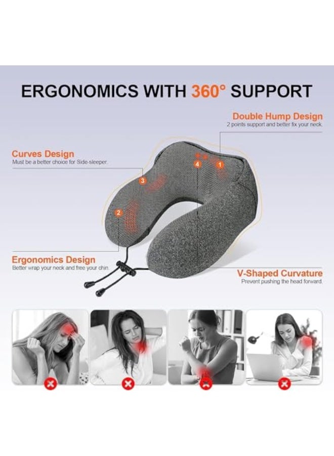 Optico Neck Pillow for Travel, Memory Foam Travel Pillow with Hood, Adult Airplane Pillow for Head Rest Neck Support, Portable Pillow for Office Cars Trains Long Flights Sleeping (Deep grey) - Image 3