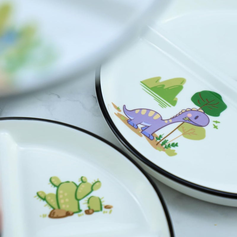 SOCOSY Dinosaur Ceramic 3Compartment Portion Control Plate Divided Dish Platters Divided Dessert  Salad Dinner Snack Dishes Appetizer Serving Trays 1 PCSDinosaurPurple8 Inch - Image 4