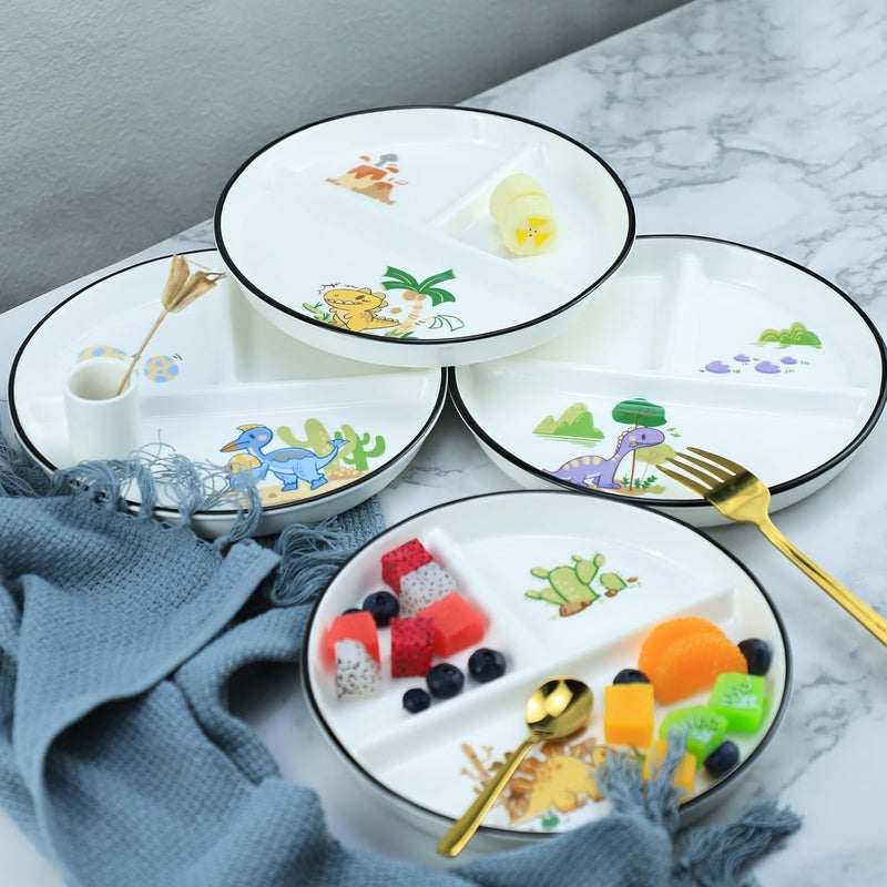SOCOSY Dinosaur Ceramic 3Compartment Portion Control Plate Divided Dish Platters Divided Dessert  Salad Dinner Snack Dishes Appetizer Serving Trays 1 PCSDinosaurPurple8 Inch - Image 5