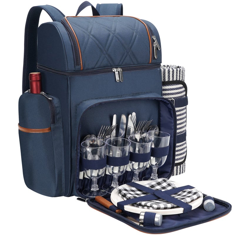 Picnic Backpack for 4Picnic Basket SetLeakproof Picnic BagBeach Cooler Backpack with Insulated Cooler Wine PouchPicnic Blanket Double Deck Picnic Backpack for BeachCampingParkBrushedKhaki