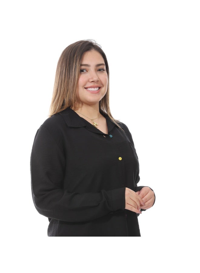 Caesar Women's linen blouse with a round back and colorful buttons - Image 5