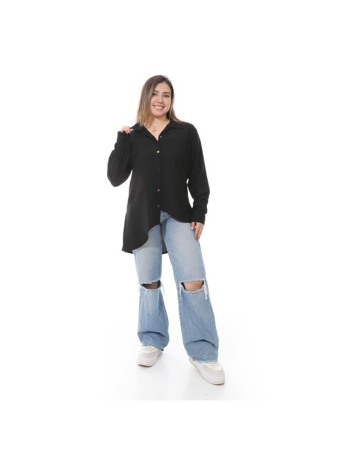 Caesar Women's linen blouse with a round back and colorful buttons - Image 1