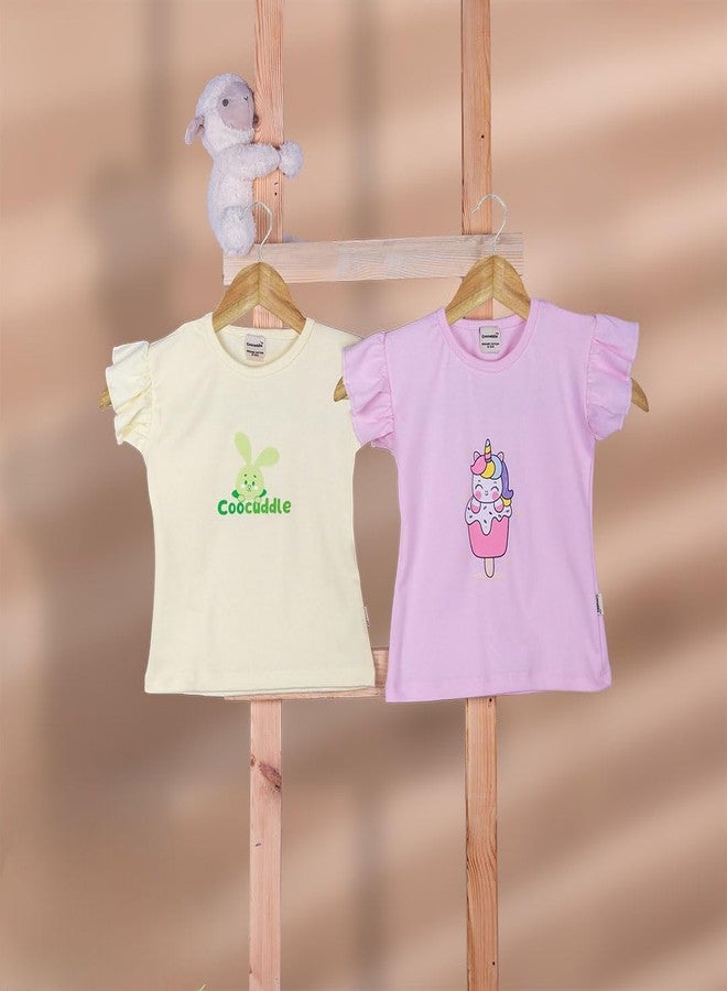 Coocuddle Organic Cotton Girls T-Shirt Set, Pack of 2 12 Months18 Months Yellow & Pink - Image 2