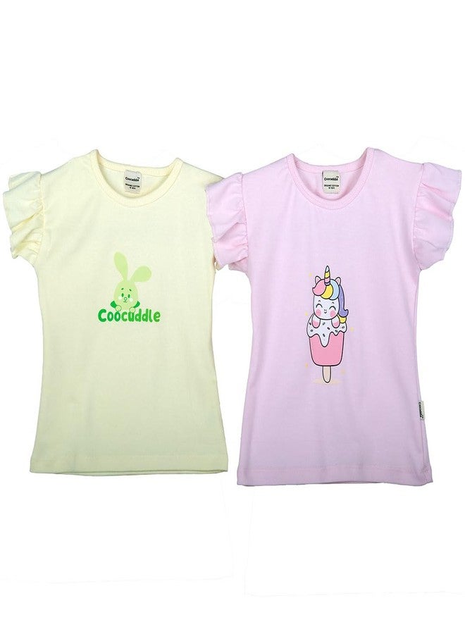 Coocuddle Organic Cotton Girls T-Shirt Set, Pack of 2 12 Months18 Months Yellow & Pink - Image 1