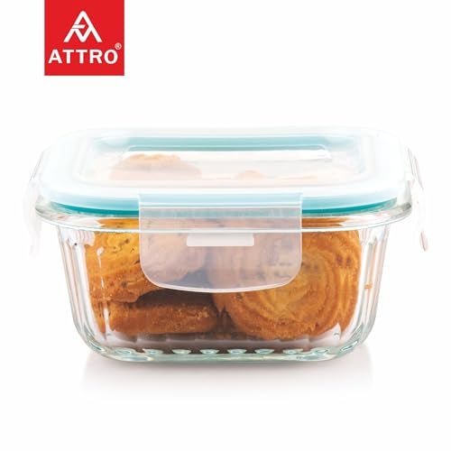 ATTRO Glassox Borosilicate Classic lid Striped Finish Container with Airtight Snap Lock Lid Leakproof, BPA-Free for Meal Prep & Refrigerator Storage,Kitchen Use,Square-Set Of 3-310ml-Transparent - Image 4