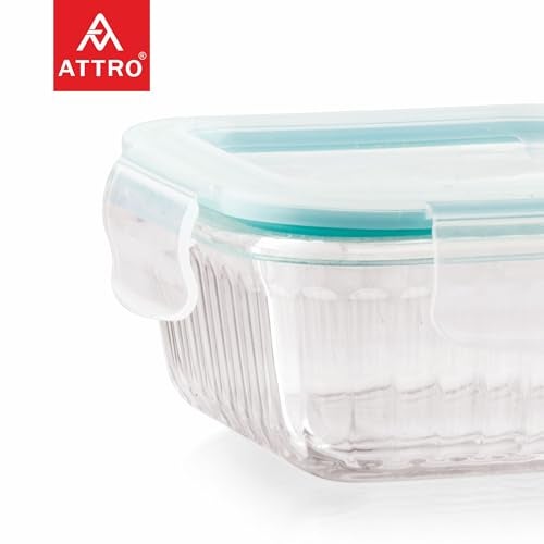 ATTRO Glassox Borosilicate Classic lid Striped Finish Container with Airtight Snap Lock Lid Leakproof, BPA-Free for Meal Prep & Refrigerator Storage,Kitchen Use,Square-Set Of 3-310ml-Transparent - Image 5