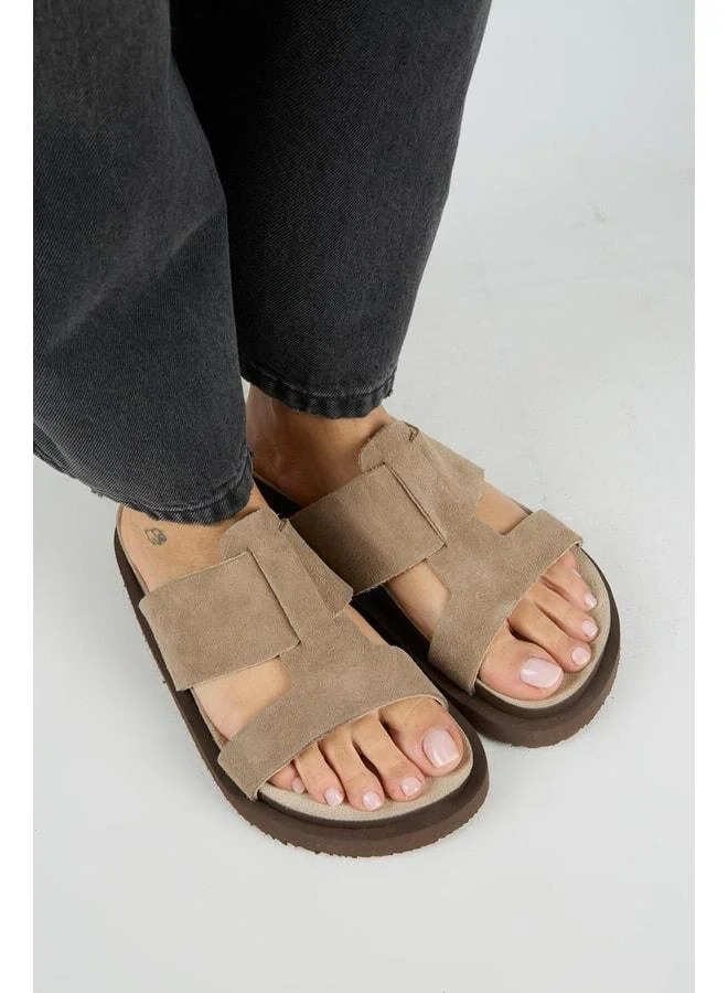 Sabrina Women's Genuine Leather Double-Band Violet Slippers.