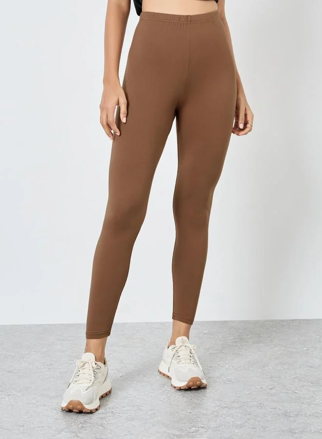 ستايلي Styli Women Brown Leggings with Elastic Waist