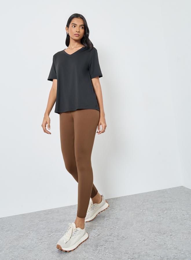 Styli Women Brown Leggings with Elastic Waist - Image 1