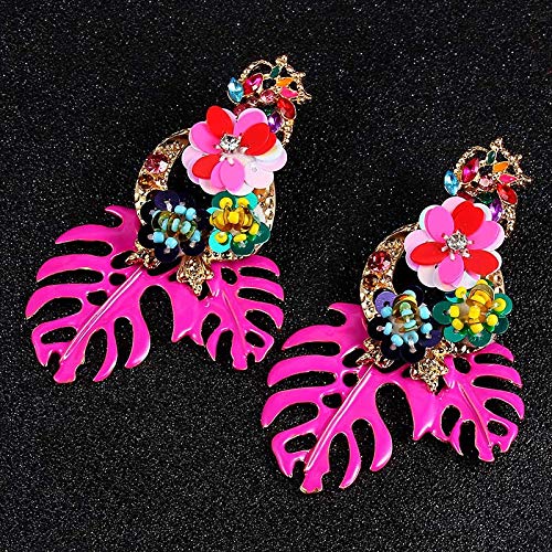 Lureme Gorgeous Colorful Sequin Flower Floral Leaf Stud Earrings(er006023) (Fushia) - Image 3