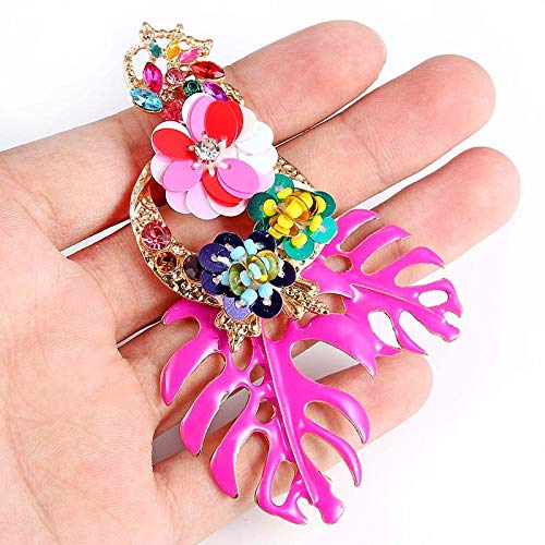 Lureme Gorgeous Colorful Sequin Flower Floral Leaf Stud Earrings(er006023) (Fushia) - Image 5