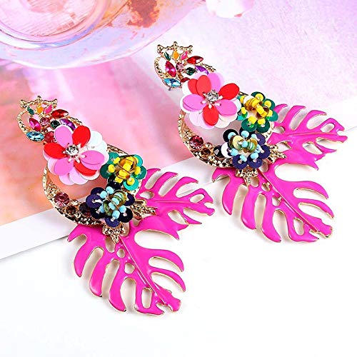 Lureme Gorgeous Colorful Sequin Flower Floral Leaf Stud Earrings(er006023) (Fushia) - Image 4