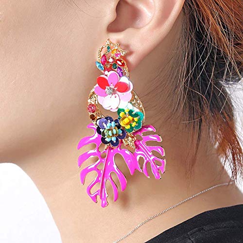 Lureme Gorgeous Colorful Sequin Flower Floral Leaf Stud Earrings(er006023) (Fushia) - Image 2
