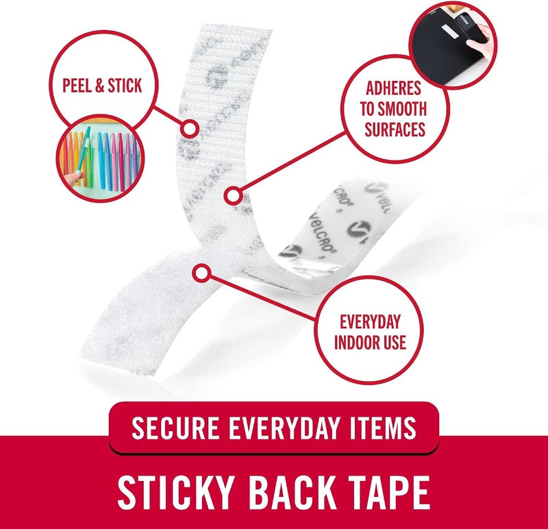 Velcro Sticky Back Tape Roll, 5 ft x 3/4 in / 1.5 m x 1.9 cm, White Reclosable Reusable Fastener for Home Organization, Secures Everyday Items, Holds up to 5 lb - Image 2