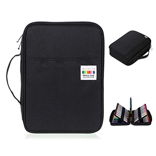 BTSKY Colored Pencil Case 220 Slots Pen Pencil Bag Organizer with Handy Wrap Portable Multilayer Holder for Prismacolor Crayola Colored Pencils Gel PenBlack - Image 1
