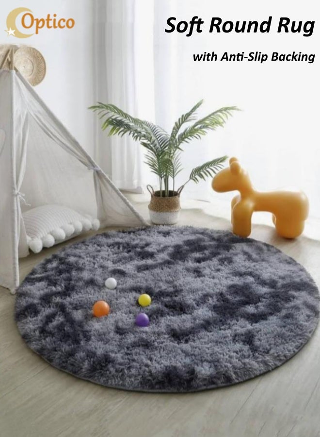 Optico Grey Soft Round Tie Dyed Rugs Fluffy Circular Plush Area Rugs Comfy Furry Nursery Kids Room Decor Carpet for Home Living Room Bedroom Use - Image 1