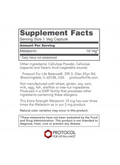 Protocol For Life Balance Protocol Melatonin 10mg - Extra Strength - Immune and Sleep Support for Adults - 100 Veg Caps  - Image 1