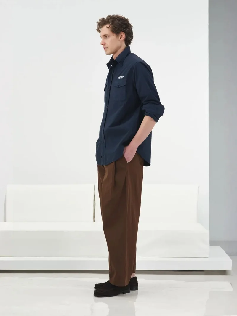 Giesto Navy Blue GIESTO Regular Fit Long Sleeve Shirt with Pocket for Men | Best Price UAE