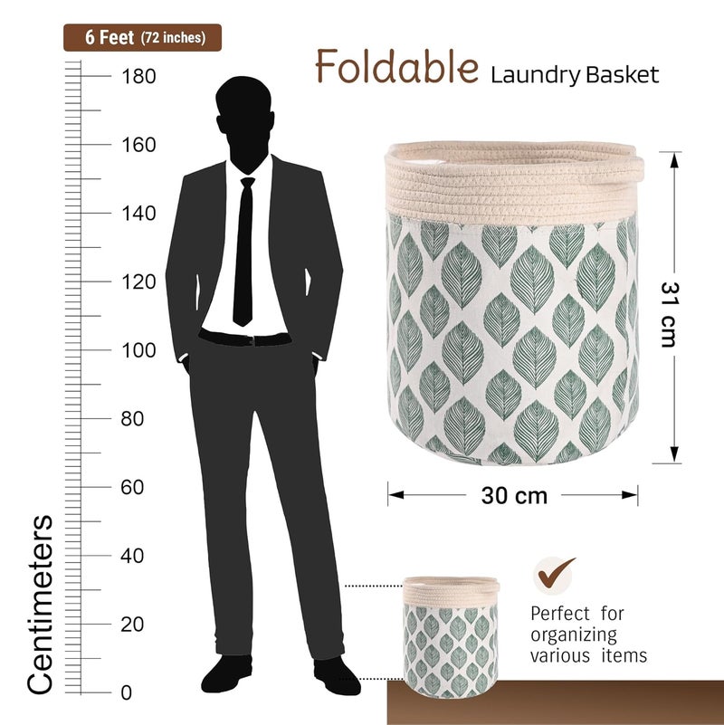 Kuber Industries Pack of 5 Foldable Washing ClothesStorage Basket with Handles Used Clothes Storage Bag Laundry Hamper for Dirty Clothes Toys GM22WHT Leaves Print White - Image 3