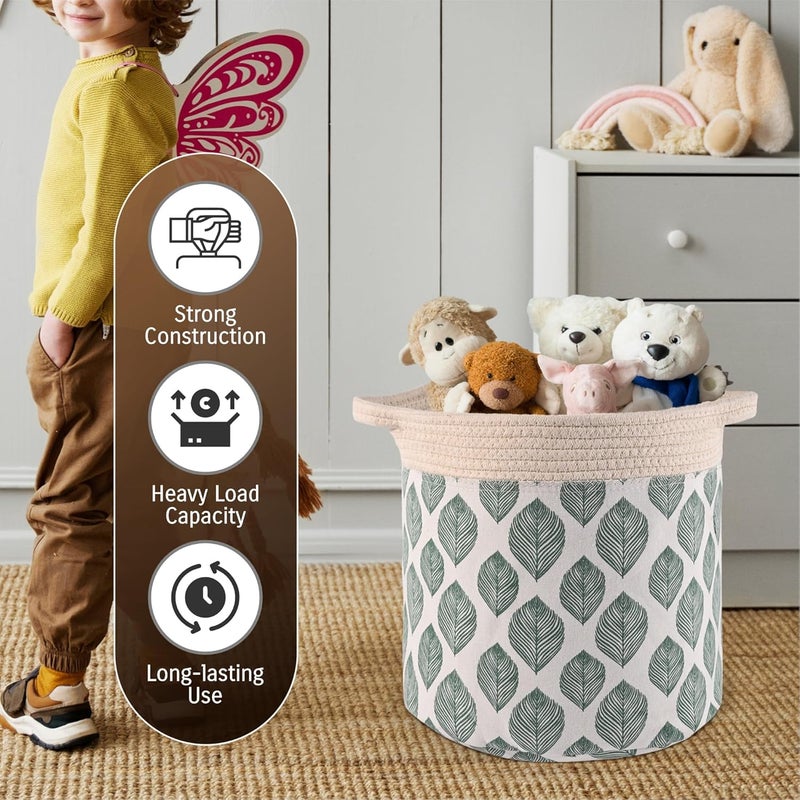 Kuber Industries Pack of 5 Foldable Washing ClothesStorage Basket with Handles Used Clothes Storage Bag Laundry Hamper for Dirty Clothes Toys GM22WHT Leaves Print White - Image 4