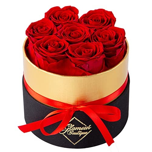 GLAMOUR BOUTIQUE GLAMOUR BOUTIQUE Eternal Preserved Roses in a Box  Flowers Forever Rose Forever in a Box for Wife Birthday Gifts for Her 7 Roses Red 
