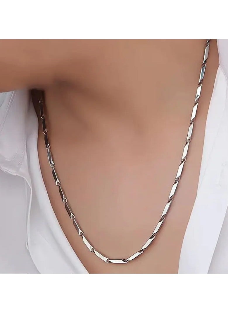 Home Clearance Sale Stainless Steel Mens Necklace - Fashionable Bamboo Leaf Chain with Durable Clavicle Design, White Color, No Mosaic, No Plating, Graceful Style for Everyday Wear  - Image 1