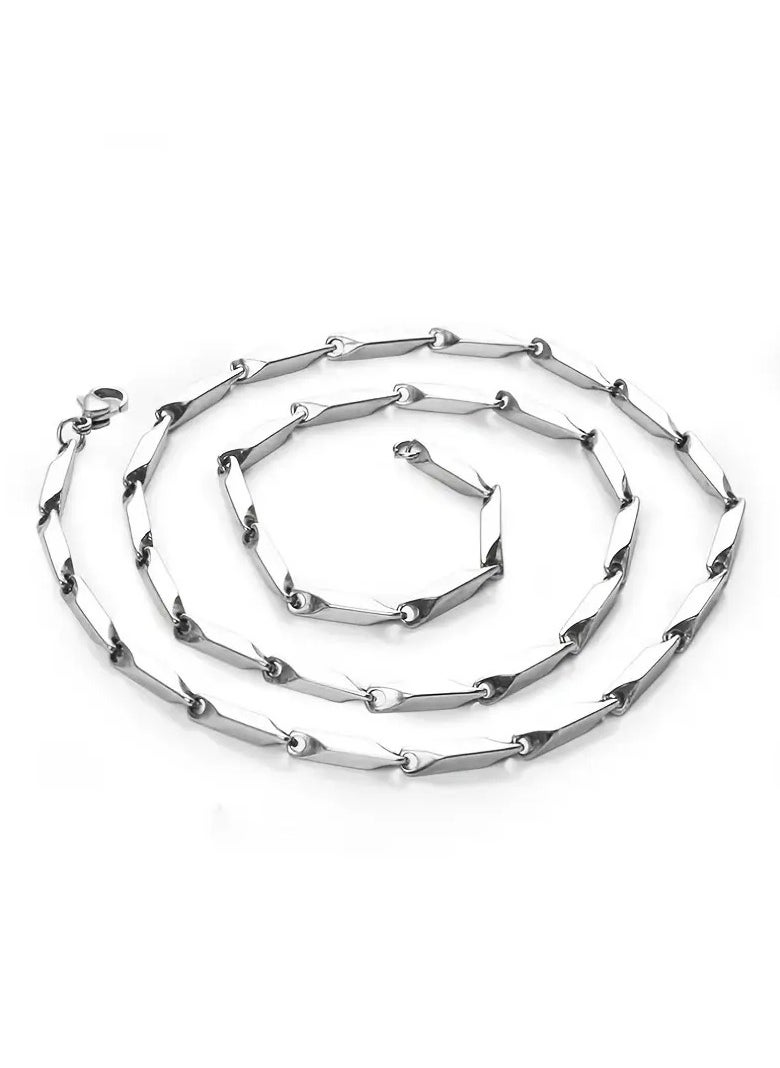 Home Clearance Sale Stainless Steel Mens Necklace - Fashionable Bamboo Leaf Chain with Durable Clavicle Design, White Color, No Mosaic, No Plating, Graceful Style for Everyday Wear  - Image 5