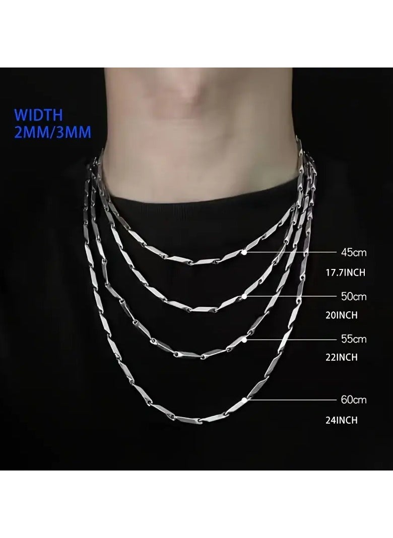 Home Clearance Sale Stainless Steel Mens Necklace - Fashionable Bamboo Leaf Chain with Durable Clavicle Design, White Color, No Mosaic, No Plating, Graceful Style for Everyday Wear  - Image 4