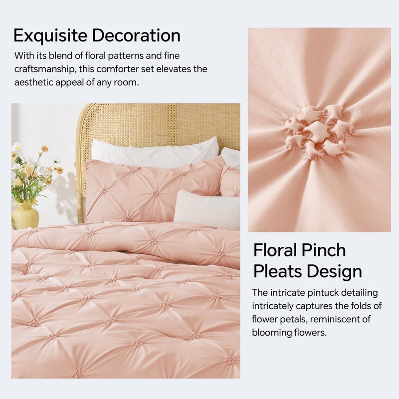 BEDELITE Dusty Pink Queen Comforter Set - 3 Pieces Boho Pintuck Bedding Comforter Sets, Lightweight Soft & Warm Bed Comforter Queen with 2 Pillowcases for All Season - Image 4
