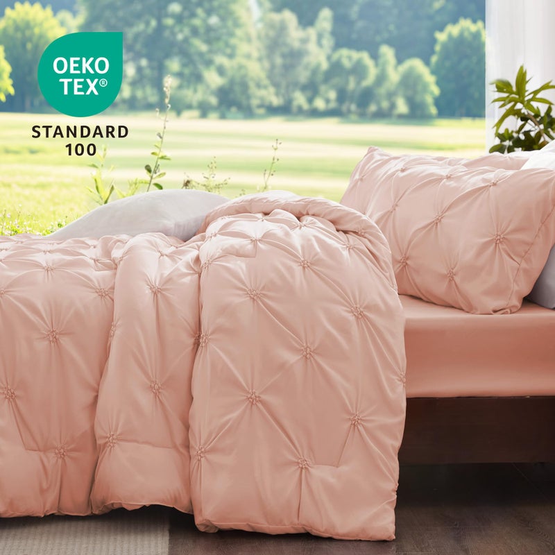 BEDELITE Dusty Pink Queen Comforter Set - 3 Pieces Boho Pintuck Bedding Comforter Sets, Lightweight Soft & Warm Bed Comforter Queen with 2 Pillowcases for All Season - Image 3