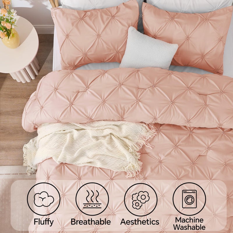 BEDELITE Dusty Pink Queen Comforter Set - 3 Pieces Boho Pintuck Bedding Comforter Sets, Lightweight Soft & Warm Bed Comforter Queen with 2 Pillowcases for All Season - Image 5