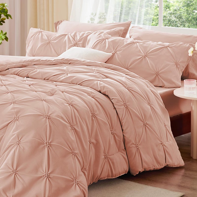 BEDELITE Dusty Pink Queen Comforter Set - 3 Pieces Boho Pintuck Bedding Comforter Sets, Lightweight Soft & Warm Bed Comforter Queen with 2 Pillowcases for All Season - Image 2