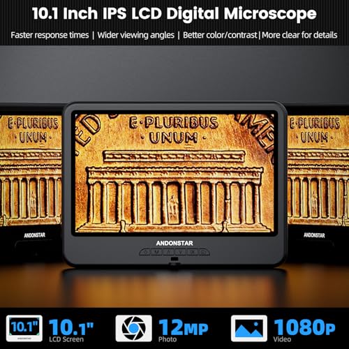 Andonstar AD109 Digital Microscope with 10.1" Screen for Adults, Flexible Boom Arm Stand Soldering Microscope, Coin Microscope Full View for Error Coins with 56 LED Ring Light, 32GB Card - Image 2