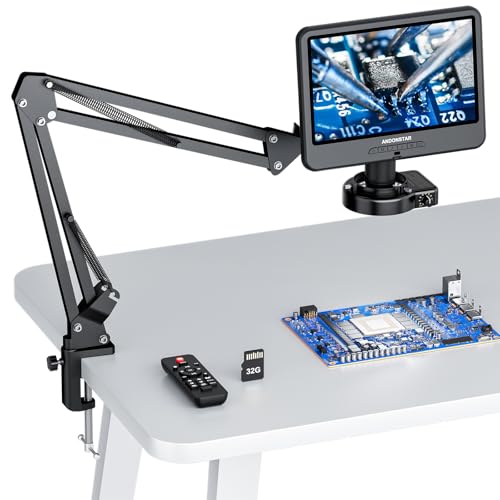 Andonstar AD109 Digital Microscope with 10.1" Screen for Adults, Flexible Boom Arm Stand Soldering Microscope, Coin Microscope Full View for Error Coins with 56 LED Ring Light, 32GB Card - Image 1