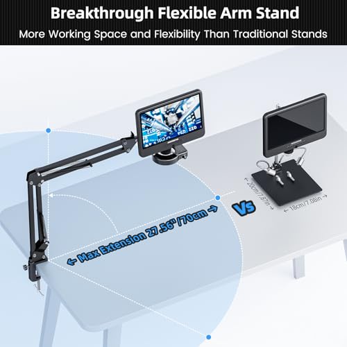 Andonstar AD109 Digital Microscope with 10.1" Screen for Adults, Flexible Boom Arm Stand Soldering Microscope, Coin Microscope Full View for Error Coins with 56 LED Ring Light, 32GB Card - Image 4