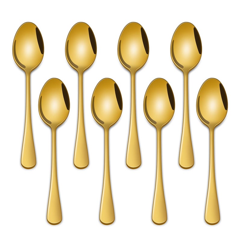 Dehov 5.5 Inch Coffee Spoons,8 Pieces Stainless Steel Gold Tea & Coffee Spoon,Mirror Polishing Metal Small Espresso Spoons,Dishwasher Safe Teaspoon,Golden Mini Demitasse Spoon - Image 1