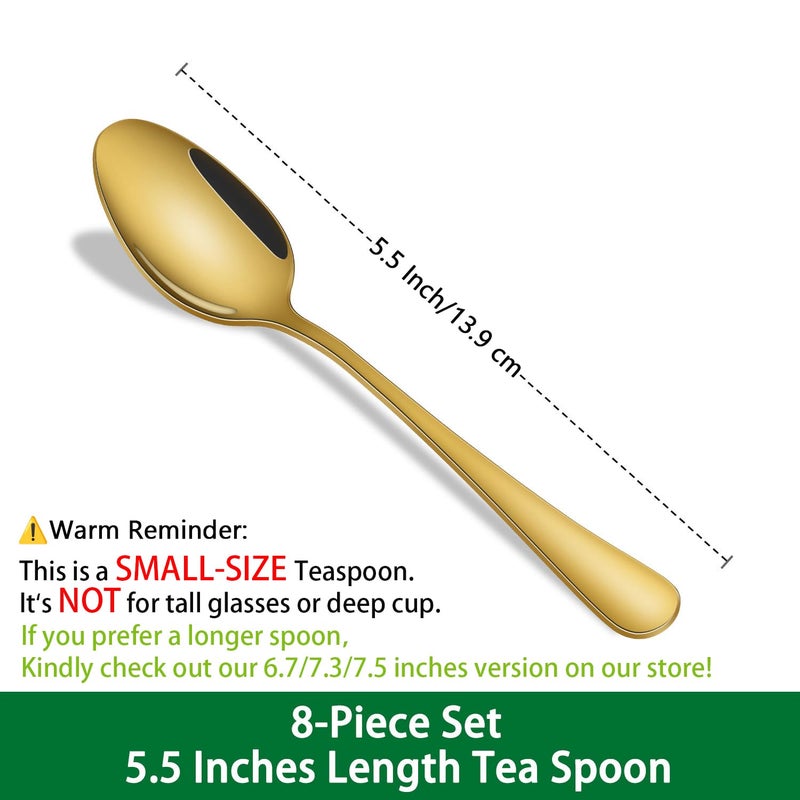 Dehov 5.5 Inch Coffee Spoons,8 Pieces Stainless Steel Gold Tea & Coffee Spoon,Mirror Polishing Metal Small Espresso Spoons,Dishwasher Safe Teaspoon,Golden Mini Demitasse Spoon - Image 2