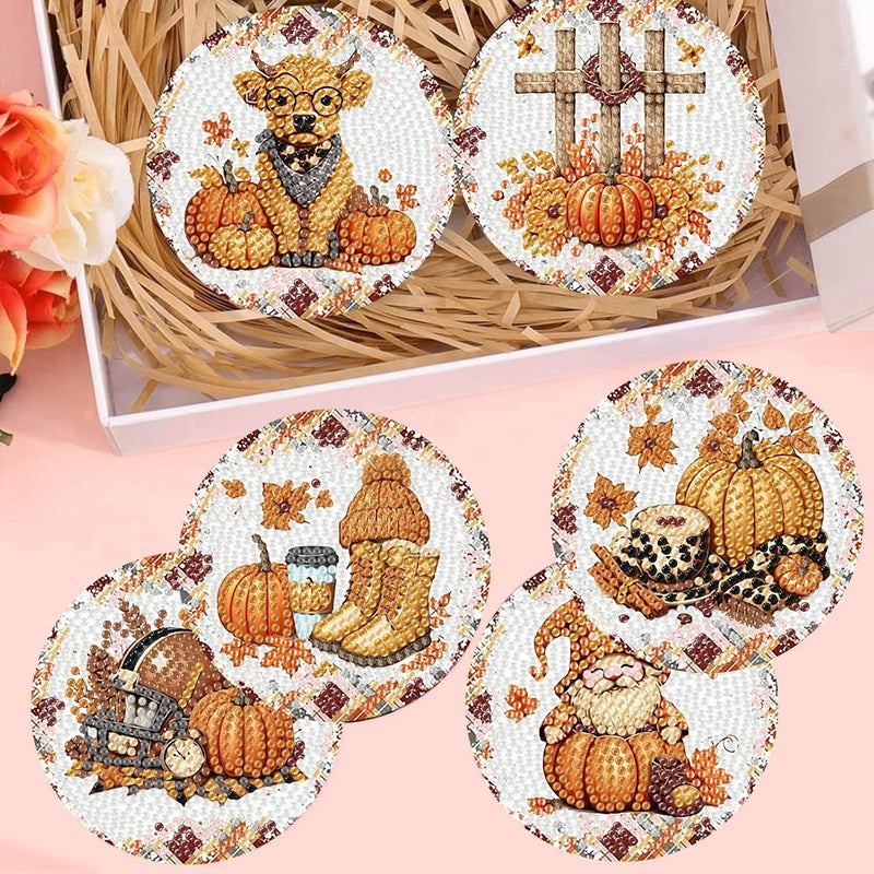 Meothan Fall Diamond Art Coasters Kits, 8 Pcs Autumn Theme Diamond Painting Dots Coasters Kits Crafts for Aldults with Holder Anti-Slip Mat - Image 4
